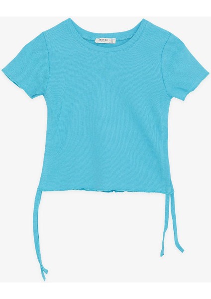 Kız Çocuk Tişört Yanları Büzgülü 8-14 Yaş, Açık Mavi