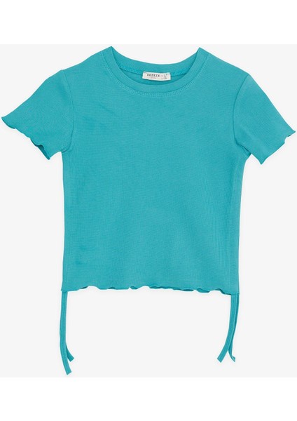 Kız Çocuk Tişört Yanları Büzgülü 8-14 Yaş, Mint Yeşili