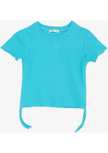 Kız Çocuk Tişört Yanları Büzgülü 8-14 Yaş, Turkuaz