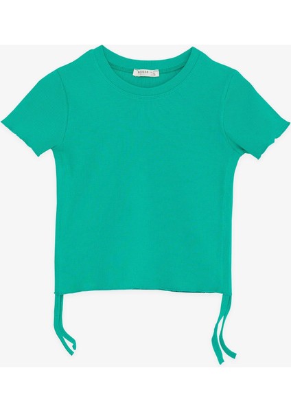 Kız Çocuk Tişört Yanları Büzgülü 8-14 Yaş, Yeşil
