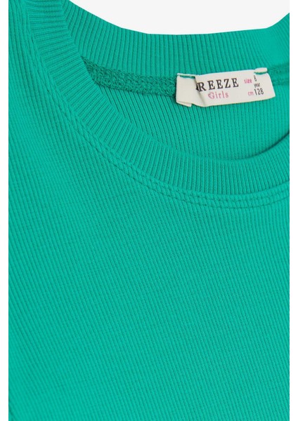 Kız Çocuk Tişört Yanları Büzgülü 8-14 Yaş, Yeşil modelleri