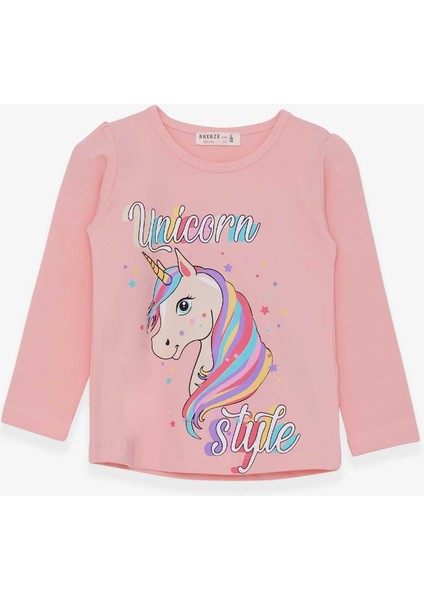 Kız Çocuk Uzun Kollu Tişört Unicorn 2-6 Yaş, Pudra