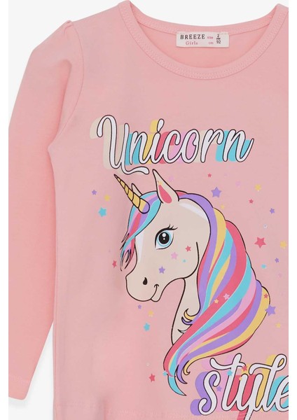 Kız Çocuk Uzun Kollu Tişört Unicorn 2-6 Yaş, Pudra