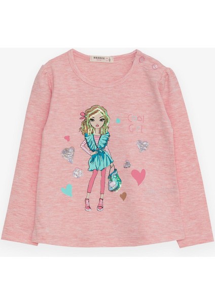 Kız Çocuk Uzun Kollu Tişört Havalı Kız Baskılı 1.5-5 Yaş, Somon Melanj