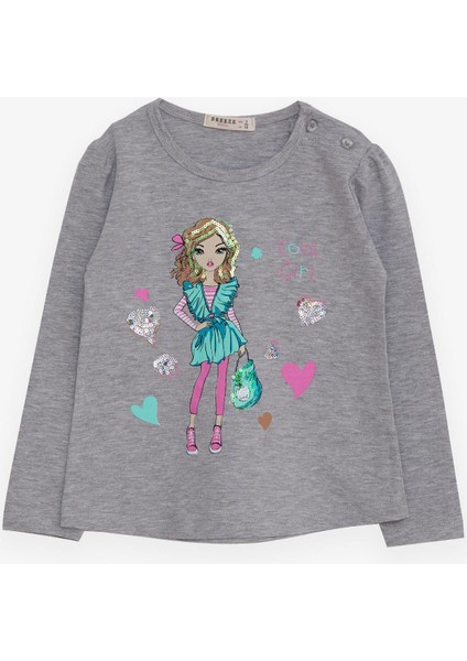 Kız Çocuk Uzun Kollu Tişört Havalı Kız Baskılı 1.5-5 Yaş, Gri Melanj
