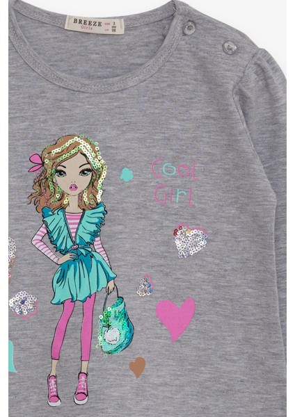 Kız Çocuk Uzun Kollu Tişört Havalı Kız Baskılı 1.5-5 Yaş, Gri Melanj modelleri