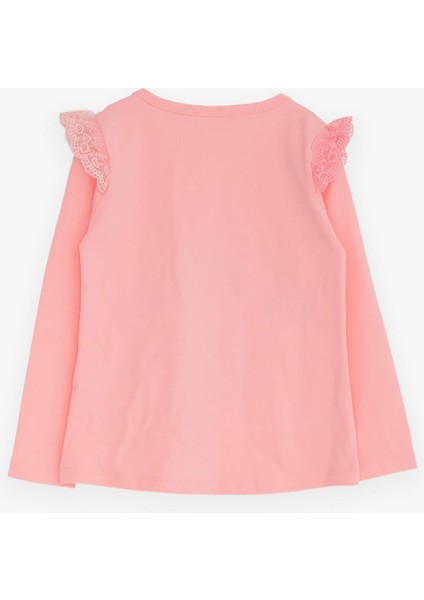 Kız Çocuk Uzun Kollu Tişört Omuzu Güpürlü 4-9 Yaş, Pembe fiyatları