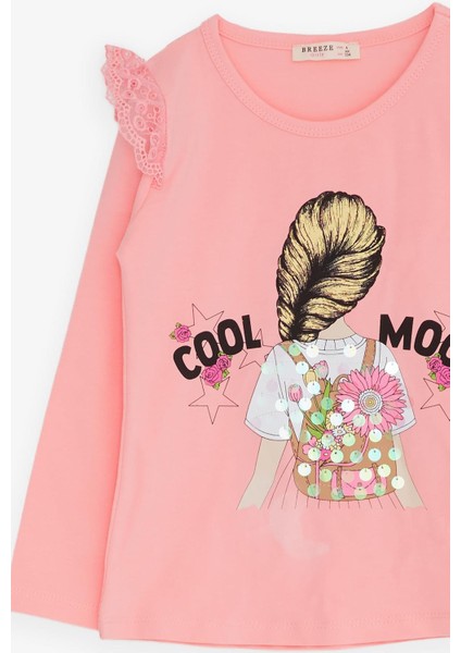 Kız Çocuk Uzun Kollu Tişört Omuzu Güpürlü 4-9 Yaş, Pembe modelleri