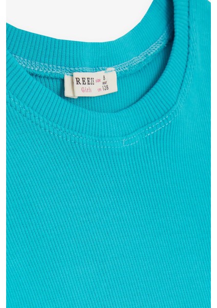 Kız Çocuk Tişört Yanları Büzgülü 8-14 Yaş, Turkuaz modelleri