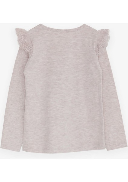 Kız Çocuk Uzun Kollu Tişört Omuzu Güpürlü 4-9 Yaş, Bej Melanj fiyatları