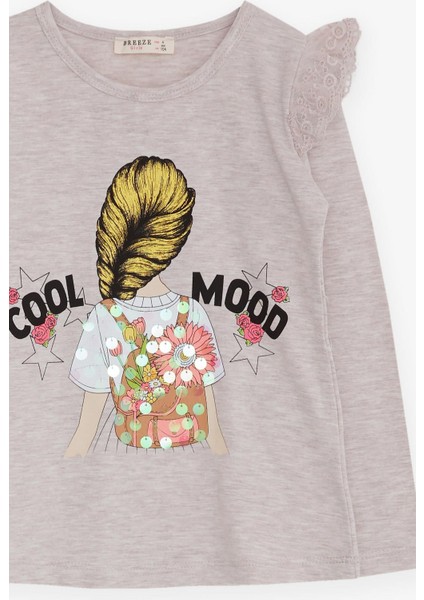 Kız Çocuk Uzun Kollu Tişört Omuzu Güpürlü 4-9 Yaş, Bej Melanj modelleri