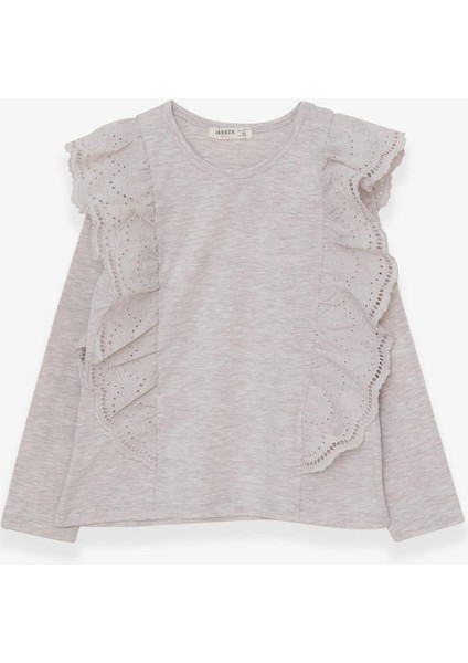 Kız Çocuk Bluz Güpürlü 5-10 Yaş, Bej Melanj