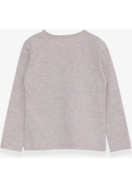 Kız Çocuk Uzun Kollu Tişört Simli Yazı Baskılı 3-7 Yaş, Bej Melanj fiyatları