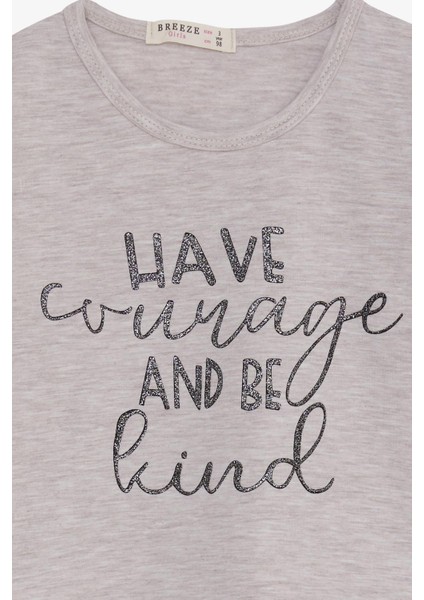 Kız Çocuk Uzun Kollu Tişört Simli Yazı Baskılı 3-7 Yaş, Bej Melanj modelleri