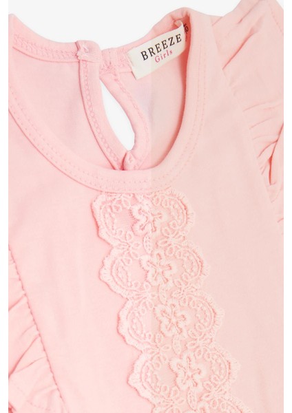 Kız Bebek Tişört Fırfırlı Nakışlı Güpürlü 6 Ay-2 Yaş, Pembe