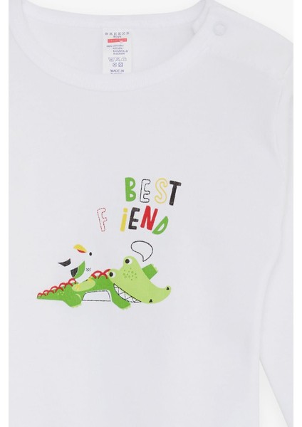 Erkek Bebek Çıtçıtlı Body Timsah Baskılı 9 Ay-3 Yaş, Beyaz modelleri