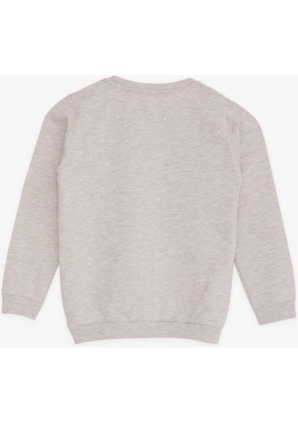 Kız Çocuk Sweatshirt Yazı Baskılı Desenli 3-7 Yaş, Bej Melanj