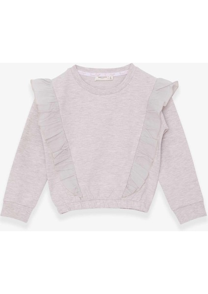 Kız Çocuk Sweatshirt Beli Lastikli 4-8 Yaş, Bej Melanj