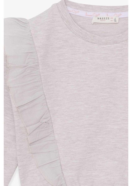 Kız Çocuk Sweatshirt Beli Lastikli 4-8 Yaş, Bej Melanj modelleri