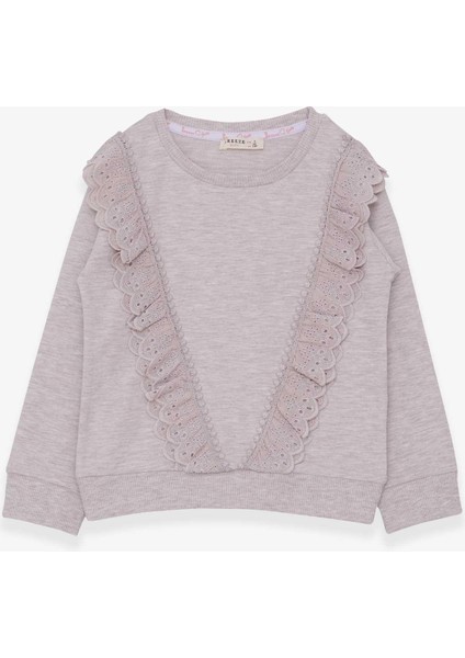Kız Çocuk Sweatshirt Güpürlü 4-9 Yaş, Bej Melanj