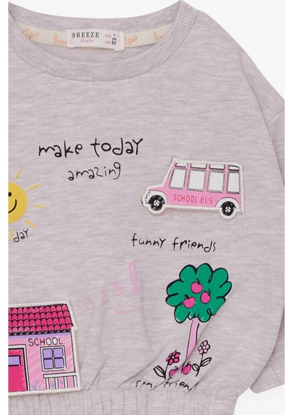 Kız Çocuk Sweatshirt Okul Temalı 1-4 Yaş, Bej Melanj modelleri