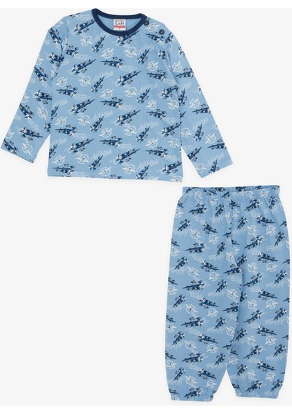 Girls & Boys Erkek Bebek Pijama Takımı Uçak Desenli 9 Ay-3 Yaş, Mavi
