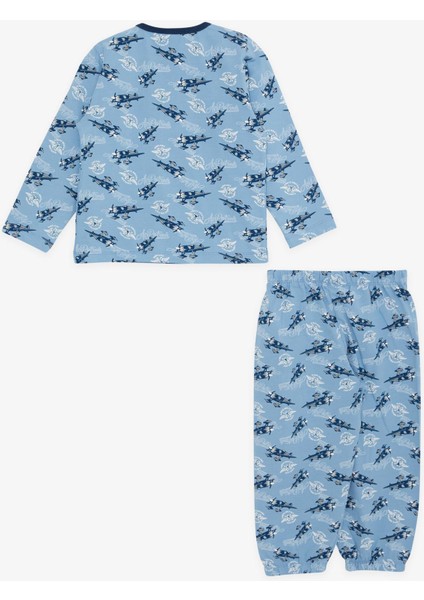 Girls & Boys Erkek Bebek Pijama Takımı Uçak Desenli 9 Ay-3 Yaş, Mavi