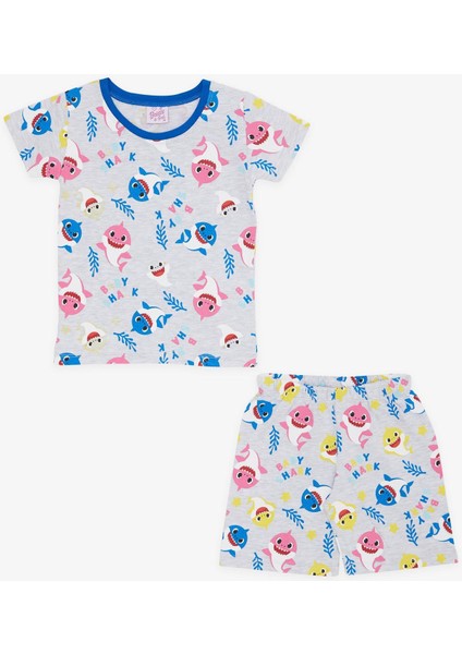 Kız Bebek Pijama Takımı Renkli Köpekbalığı Desenli 9 Ay-3 Yaş, Açık Gri Melanj