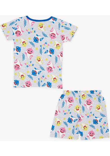 Kız Bebek Pijama Takımı Renkli Köpekbalığı Desenli 9 Ay-3 Yaş, Açık Gri Melanj