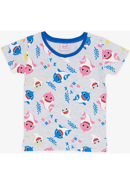 Kız Bebek Pijama Takımı Renkli Köpekbalığı Desenli 9 Ay-3 Yaş, Açık Gri Melanj