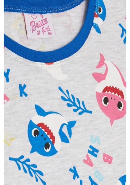 Kız Bebek Pijama Takımı Renkli Köpekbalığı Desenli 9 Ay-3 Yaş, Açık Gri Melanj