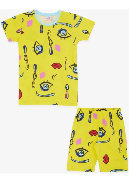 Kız Çocuk Şortlu Pijama Takımı Desenli 4-8 Yaş, Sarı