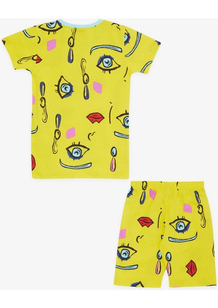 Kız Çocuk Şortlu Pijama Takımı Desenli 4-8 Yaş, Sarı