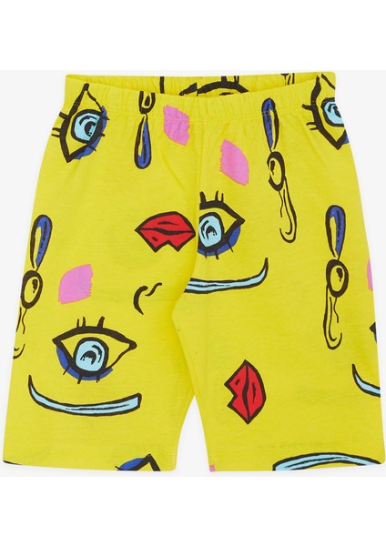 Kız Çocuk Şortlu Pijama Takımı Desenli 4-8 Yaş, Sarı