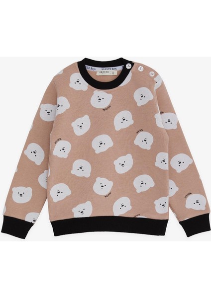 Kız Çocuk Sweatshirt Ayıcık Desenli 1.5-5 Yaş, Bej