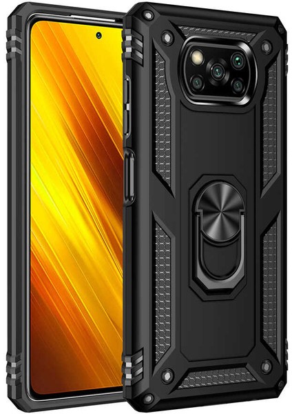 Xiaomi Poco X3 Tank Zırh Yüzüklü Mıknatıslı Standlı Kapak