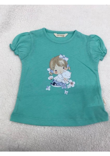 T-Shirt Kedili Kız Yeşil