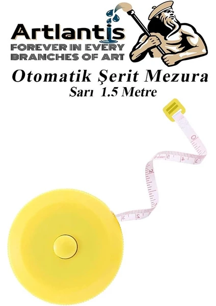 Otomatik Şerit Mezura 1.5 Metre Sarı Renk 1 Adet Yuvarlak Cep Mezurası 150 cm Mezro Terzi Metresi Vücut Ölçüm Metresi