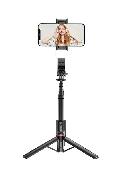 L12 Işıklı Selfie Çubuğu 3 Renk Uzaktan Kumandalı 116 cm Tripod Özçekim Alüminyum