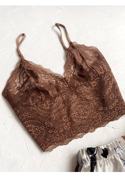 Dantel Bralet Saten Şortlu Takım