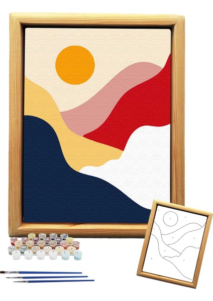 Sayılarla Minimalist Ahşap Çerçeveli Tablo Setleri 21 X 27 Cm Tuval Şasesine Gerili Dağ Manzarası