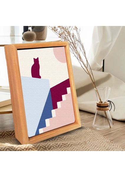 Sayılarla Minimalist Ahşap Çerçeveli Tablo Setleri 21 X 27 Cm Tuval Şasesine Gerili Kedi