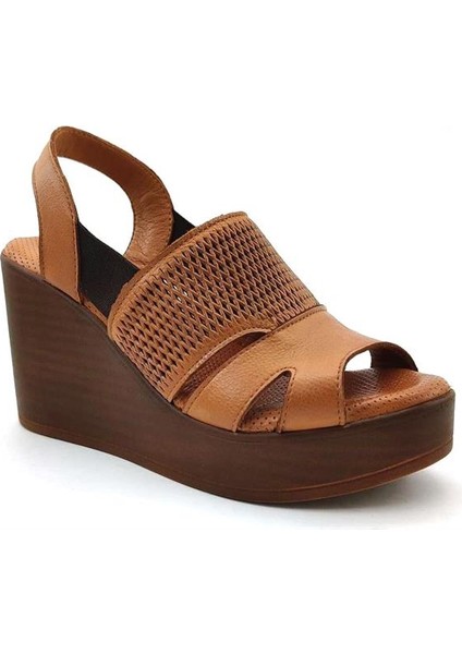 2310801 Günlük Hakiki Deri Bayan Sandalet-Taba