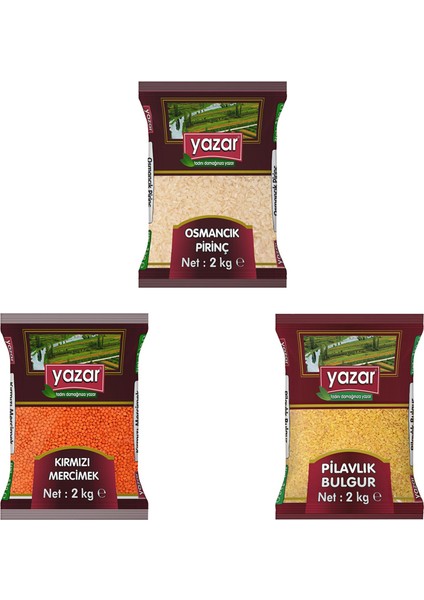 3'lü Kumanya Gıda Ziyafet Paketi 2kg Osmancık+2kg Kırmızı+2kg Pilavlık Bulgur