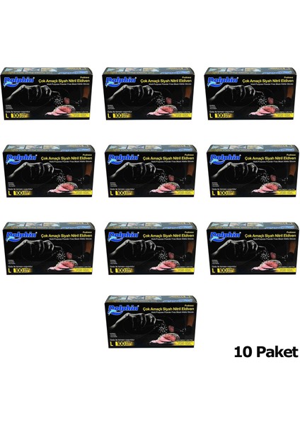 Tek Kullanımlık Lateks Siyah Pudrasız Nitril Muayne Eldiveni Large 100'lü 10 Paket modelleri
