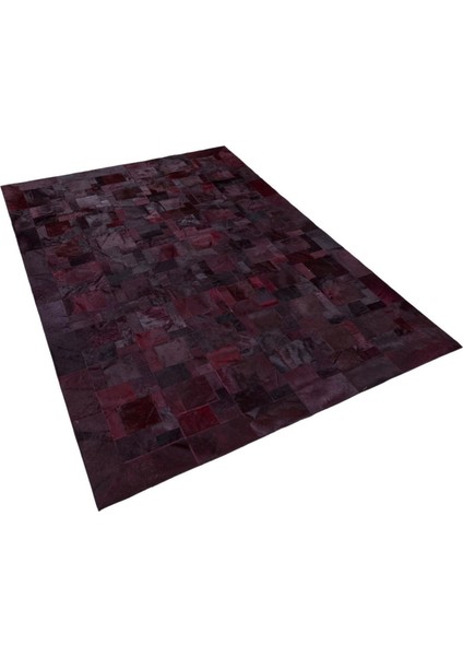 Bordo Renkli Dana Derisi Patchwork Halı 120 x 180 cm