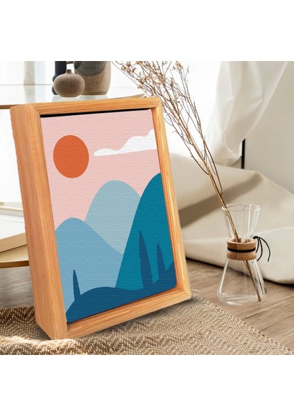 Sayılarla Minimalist Ahşap Çerçeveli Tablo Setleri 21 X 27 Cm Tuval Şasesine Gerili Dağlar