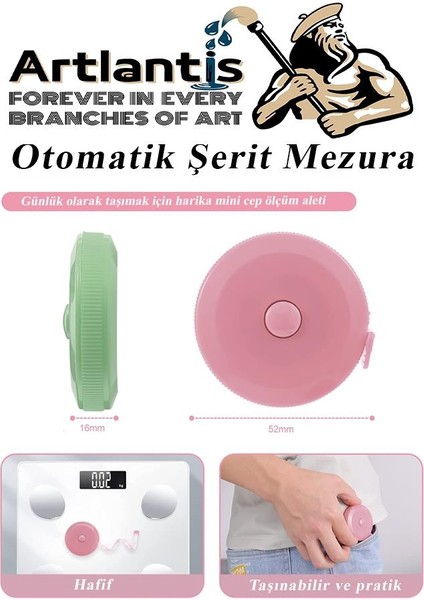 Otomatik Şerit Mezura 1.5 Metre Kırmızı Renk 1 Adet Yuvarlak Cep Mezurası 150 cm Mezro Terzi Metresi Vücut Ölçüm Metresi