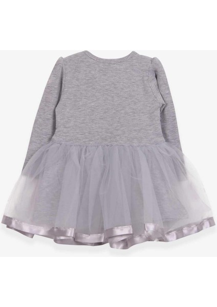 Kız Çocuk Uzun Kollu Elbise Kedicik Nakışlı Pullu 1.5-5 Yaş, Gri Melanj indirimleri