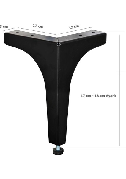 4 Adet Klas Ayak Metal 17 cm Mat Siyah Mobilya Koltuk Ayağı